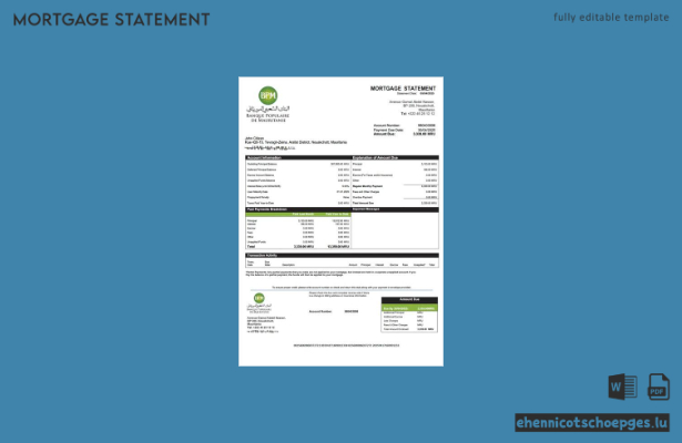 Hypothekenabrechnung der Mauritania Banque Populaire de Mauritanie (BPM) (Word- und PDF-Beispielvorschau)